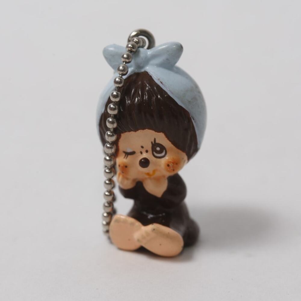 1979 Sekiguchi Monchhichi w Blue Headscarf Keychain Mini Charm ~ 260826-WH 1252